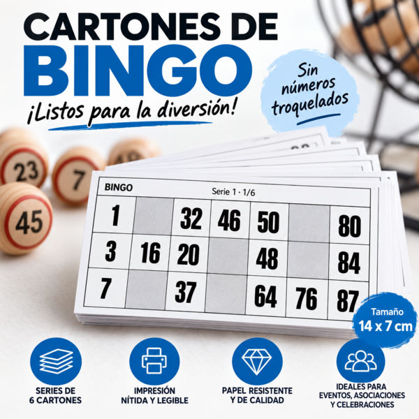 Cartones de bingo con numeración estándar